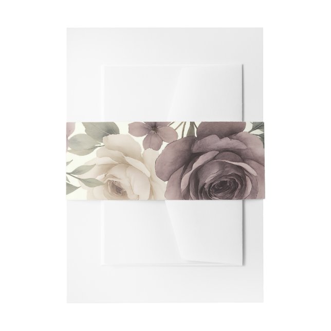 Dusty Mauve & Ivory Bloom Botanical Wedding Invitation Belly Band (Front Example)