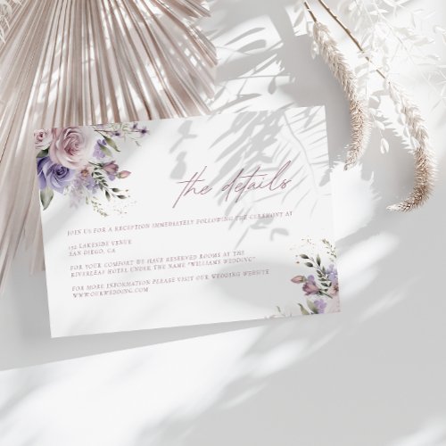 Dusty Mauve  Lavender Wedding Details Card
