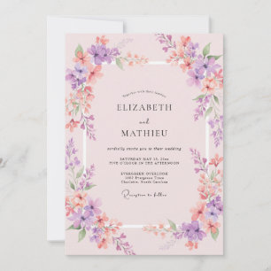 Dusty Mauve Lilac Wildflower Wedding Invitation