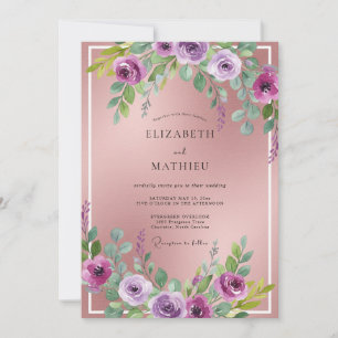 Dusty Mauve Magenta Ranunculus Eucalyptus Wedding Invitation