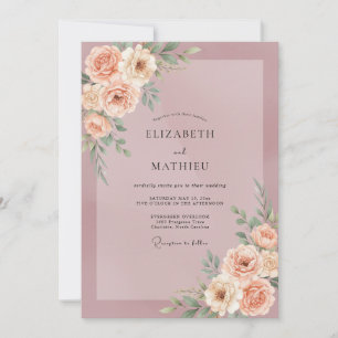 Dusty Mauve Peach Blossom Wedding Invitation