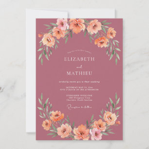 Dusty Mauve Peach Petal Wedding Invitation