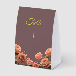 Dusty Mauve Peach Rose Petals Promises Wedding Paper Table Tent