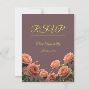 Dusty Mauve Peach Rose Petals Promises Wedding RSVP Card