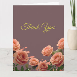 Dusty Mauve Peach Rose Petals Promises Wedding Thank You Card