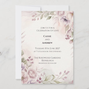 Dusty Mauve Peony Anemone Wedding Invitation