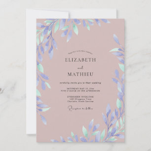 Dusty Mauve Periwinkle Leaf Wedding Invitation