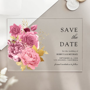 Dusty Mauve Pink Floral Gold Wedding Save the Date