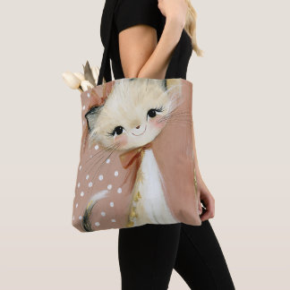 Dusty Mauve Pink Muted Terracotta Whimsy Cat Tote Bag