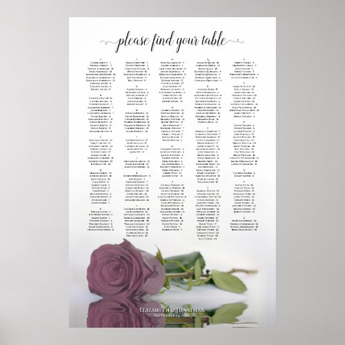 Dusty Mauve Pink Rose Alphabetical Seating Chart