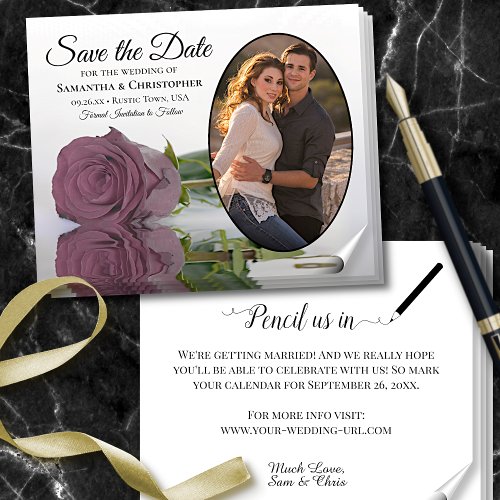 Dusty Mauve Pink Rose BUDGET Photo Save The Date Flyer