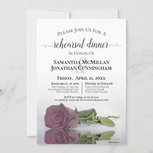 Dusty Mauve Pink Rose Wedding Rehearsal Dinner Invitation