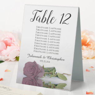 Dusty Mauve Pink Rose Wedding Seating Chart Number Table Tent