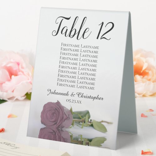 Dusty Mauve Pink Rose Wedding Seating Chart Number Table Tent Sign