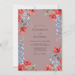 Dusty Mauve Poppy Wedding Invitation