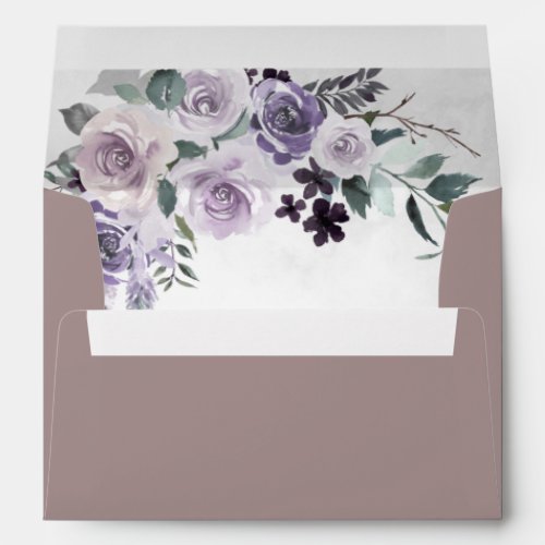 Dusty Mauve Purple and Silver Floral Wedding Envelope