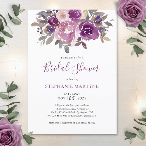 Dusty Mauve Purple Blush Botanical Bridal Shower Invitation