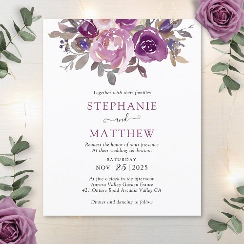 Dusty Mauve Purple Blush Botanical Budget Wedding