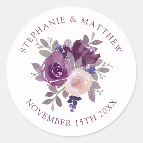 Dusty Mauve Purple Blush Floral Botanical Wedding Classic Round Sticker