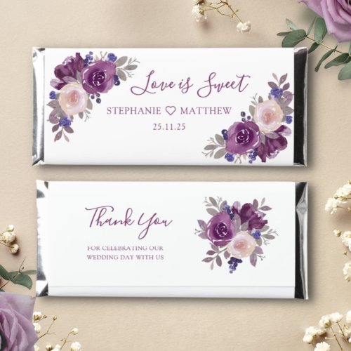 Dusty Mauve Purple Blush Floral Botanical Wedding  Hershey Bar Favors