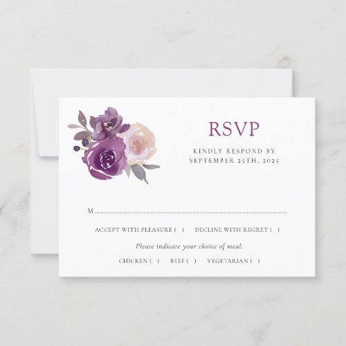 Dusty Mauve Purple Blush Floral Botanical Wedding RSVP Card