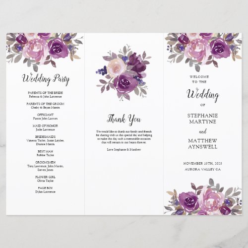 Dusty Mauve Purple Blush Floral Order Of Service