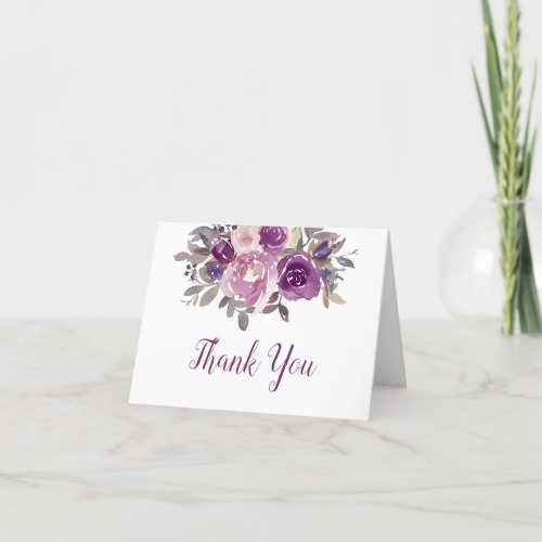 Dusty Mauve Purple Blush Floral Wedding Thank You Card