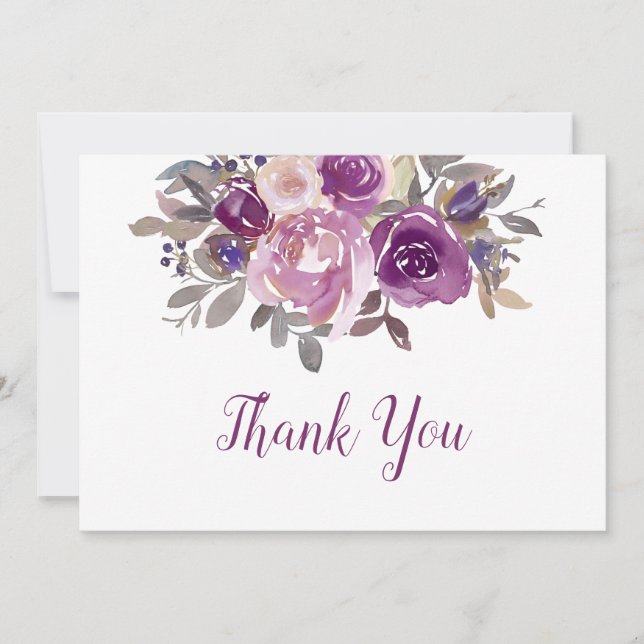 Dusty Mauve Purple Blush Floral Wedding Thank You Card (Front)