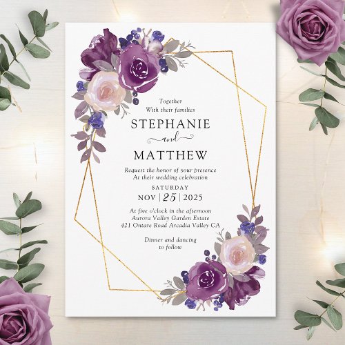 Dusty Mauve Purple Blush Geometric Floral Wedding Invitation
