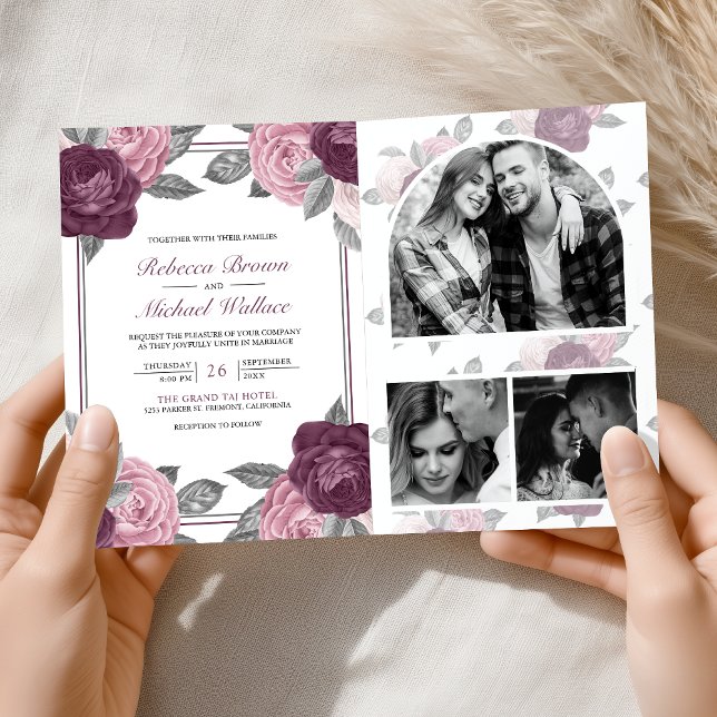 Dusty Mauve Purple Pink Rose QR Code Wedding Invitation (Creator Uploaded)