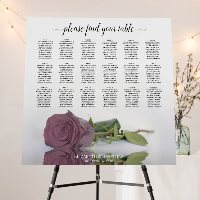 Dusty Mauve Rose 18 Table Wedding Seating Chart Foam Board (In Situ (Stand))