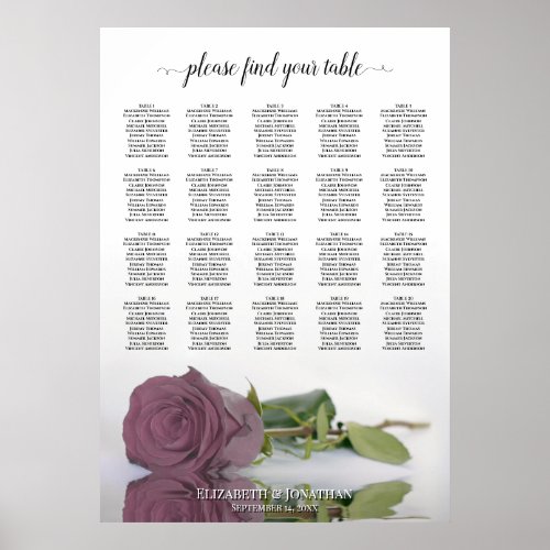 Dusty Mauve Rose 20 Table Wedding Seating Chart