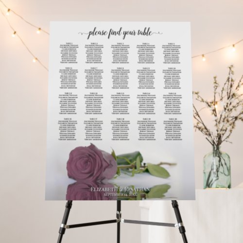 Dusty Mauve Rose 20 Table Wedding Seating Chart Foam Board