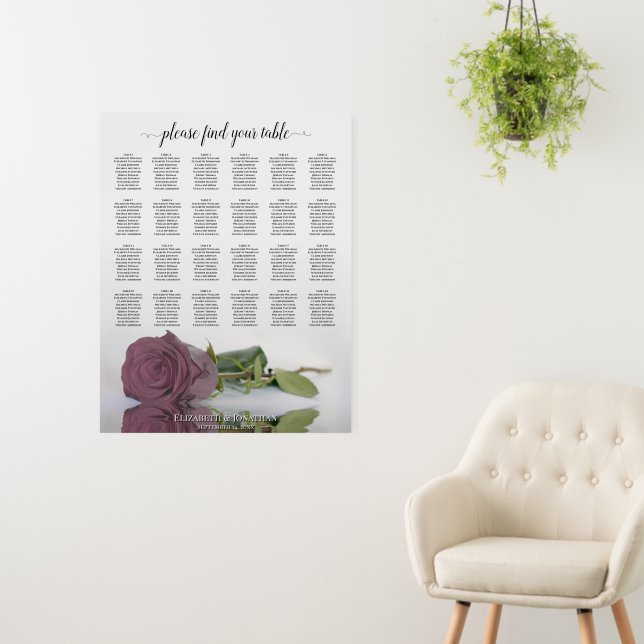 Dusty Mauve Rose 24 Table Wedding Seating Chart Foam Board (In Situ (Wall))