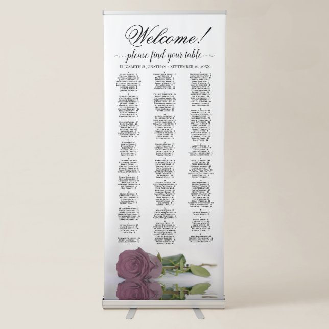 Dusty Mauve Rose Chic Alphabetical Seating Chart Retractable Banner (Front)