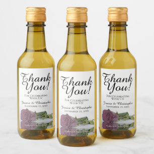 Dusty Mauve Rose Elegant Wedding Thank You Mini Wine Label