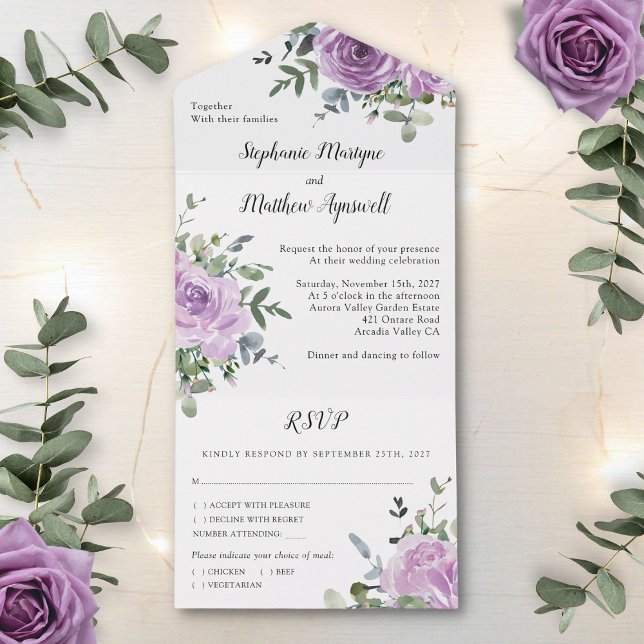 Dusty Mauve Rose Eucalyptus Botanical Wedding All In One Invitation (Creator Uploaded)
