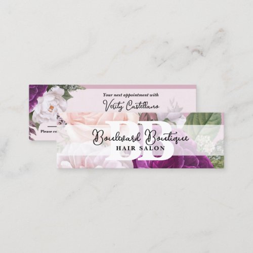 Dusty Mauve Rose Floral Salon Bookmark Appointment Mini Business Card