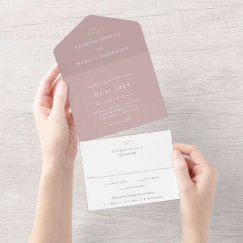 Dusty Mauve Rose Wedding All In One Invitation