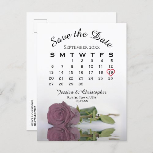 Dusty Mauve Rose Wedding Calendar Save the Date Announcement Postcard
