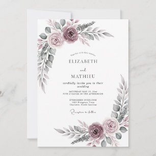 Dusty Mauve Serene Floral Wedding Invitation