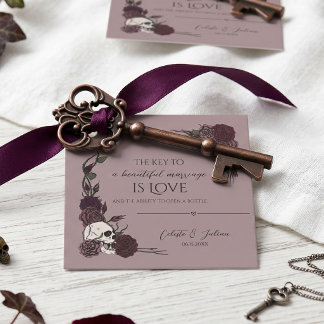 Dusty Mauve Skull Bottle Opener Wedding Favor Tag