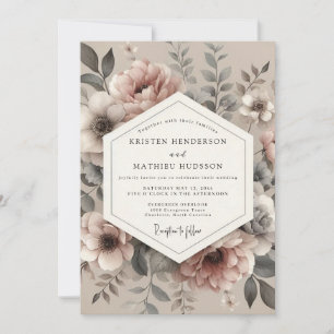 Dusty Mauve Vintage Bloom Wedding Invitation