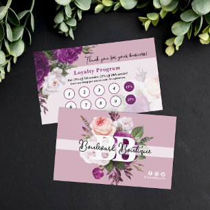 Dusty Mauve Vintage Floral Service Loyalty Stamp Business Card