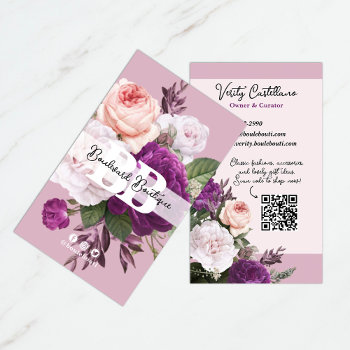 Dusty Mauve Vintage Roses Floral Boutique Qr Code Business Card by CyanSkyDesign at Zazzle