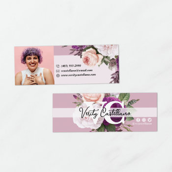 Dusty Mauve Vintage Roses Floral Personal Photo Mini Business Card by CyanSkyDesign at Zazzle