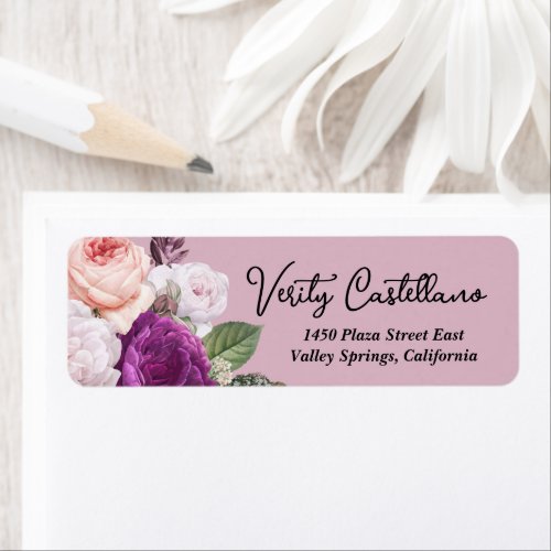 Dusty Mauve Vintage Roses Floral Return Address Label