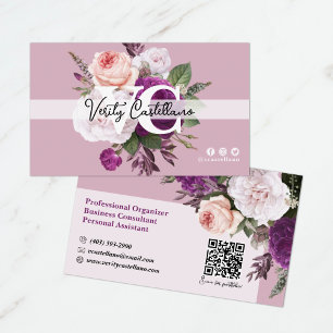 Dusty Mauve Vintage Roses Floral Simple Personal Business Card