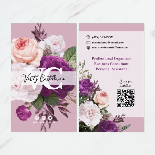 Dusty Mauve Vintage Roses Floral Simple Personal Business Card