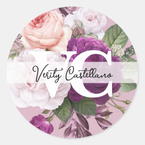 Dusty Mauve Vintage Roses Floral Simple Personal Classic Round Sticker